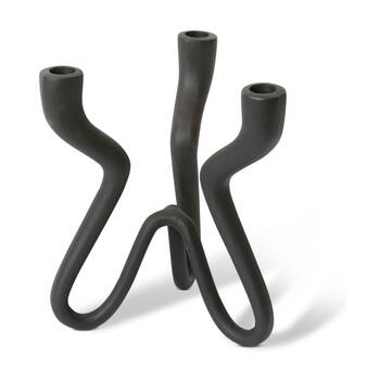 E Style Laquan Candle Holder Black Aluminium Modern Sculptural Decor 21x19x25cm