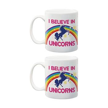 2x Aquarius I Believe In Unicorns Dishwasher Microwave Safe Jumbo Mug Rainbow