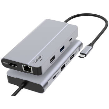 Comsol USB-C Dual HDMI Monitor Computer 9 Port Docking Station Grey