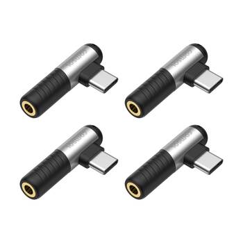 4PK Comsol USB-C To 3.5mm Right Angle Digital Analog Audio Adapter Black