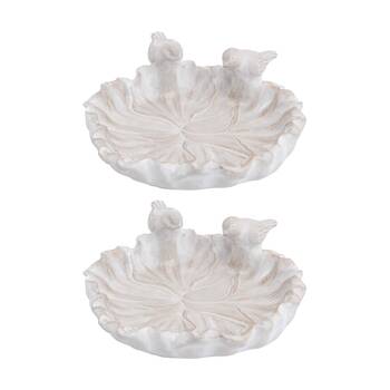 2PK LVD Embossed Cement Hand Finished Decor Flower Bird Bath Tap Bowl 23x23cm