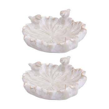 2PK LVD Embossed Cement Hand Finished Decor Flower Bird Bath Tap Bowl 25.5x25cm