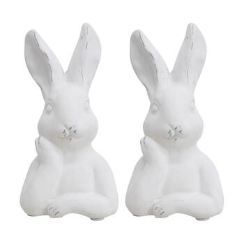 2PK LVD Small Contemplating Hare Cement Animal Statue Home Decor 21x11.5x9.5cm