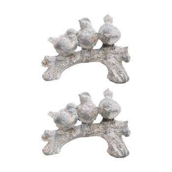 2PK LVD 3 Birds Chatter Cement Animal Statue Indoor/Outdoor Decor 20.5x15x9.5cm