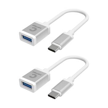 2PK Comsol USB-C Male To USB-A 3.0 Female Reversible Cable Adapter White/Silver