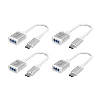 4PK Comsol USB-C Male To USB-A 3.0 Female Reversible Cable Adapter White/Silver