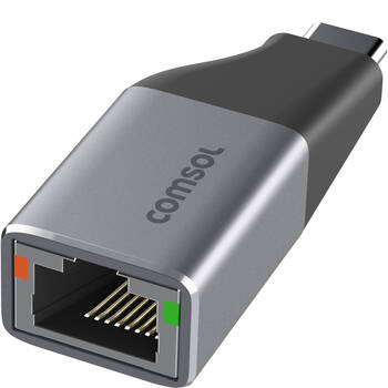 Comsol USB-C to Gigabit Ethernet Monitor Computer Mini Adaptor Silver