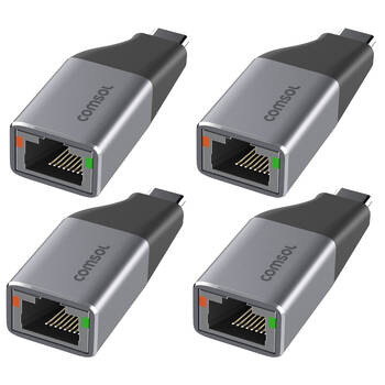 4PK Comsol USB-C to Gigabit Ethernet Monitor Computer Mini Adaptor Silver