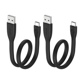 2PK Comsol USB-A To USB-C Silicone Data Transfer Charge Cable Black 25cm