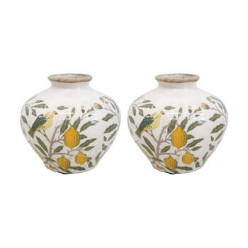 2PK LVD Handcrafted Petitie Vintage Lemon Rustic Ceramic Vase 13x13x12cm