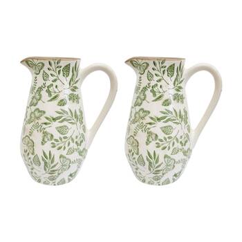 2PK LVD Enchanted Ceramic Floral Jug/Pitcher Kitchen Decor 19x15x25.5cm Green
