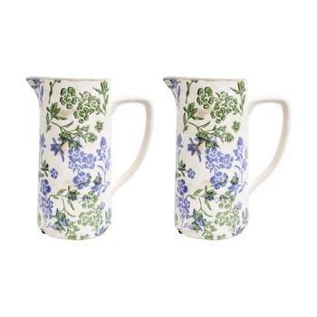 2PK LVD Large Botanical Ceramic Floral Jug Home/Kitchen Decor Green/Blue
