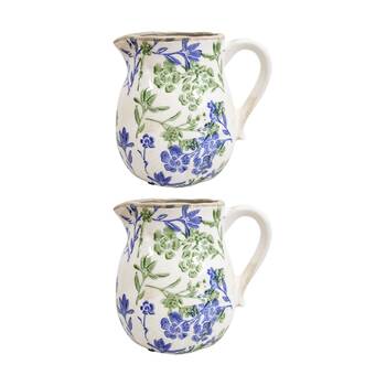 2PK LVD Medium Botanical Ceramic Floral Jug Kitchen Decor Green/Blue
