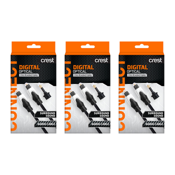 3PK Crest Digital Optical Toslink Cable Gold Plated Braided W/ Mini Adapter 1.5m