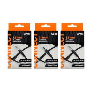3PK Crest 3.5mm Male-To-Male Audio Cable Aux Port Compatible Flexible PU 2m