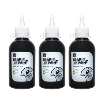 3PK Educational Colours Fabric & Craft Kids Art Paint Black 250ml 3y+