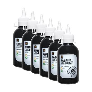 6PK Educational Colours Fabric & Craft Kids Art Paint Black 250ml 3y+