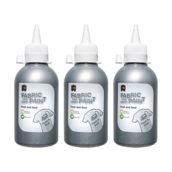 3PK Educational Colours Fabric & Craft Kids Art Paint Silver 250ml 3y+