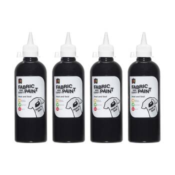 4PK Educational Colours Fabric & Craft Kids Art Paint Black 500ml 3y+