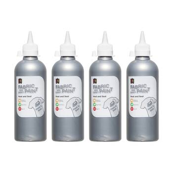 4PK Educational Colours Fabric & Craft Kids Art Paint Silver 500ml 3y+