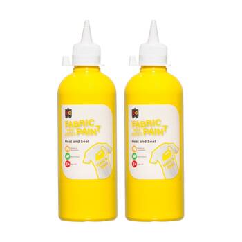2PK Educational Colours Fabric & Craft Kids Art Paint Yellow 500ml 3y+
