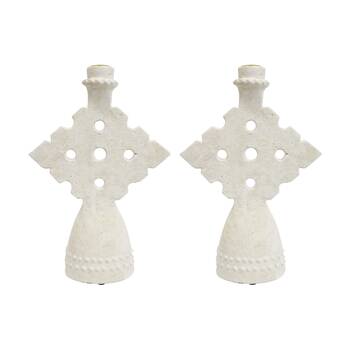 2PK LVD Medium Concrete Mediterranean Geometric Candle Holder 18x6.5x26cm