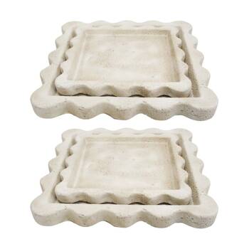 2x 2pc LVD Scallop Sandstone Cement Serving Tray Set Home Decor 25.5x25.5x2.5cm
