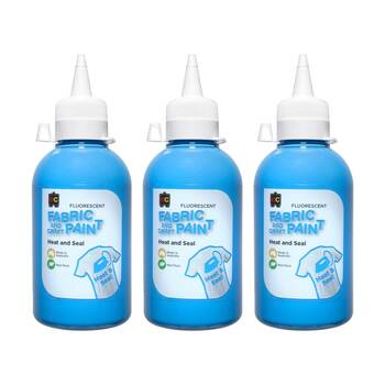 3PK Educational Colours Fluorescent Fabric & Craft Kids Art Paint Blue 250ml 3y+