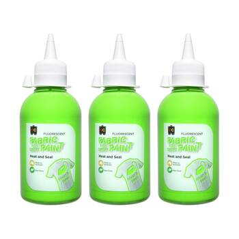 3PK Educational Colours Fluorescent Fabric & Craft Kids Paint Green 250ml 3y+