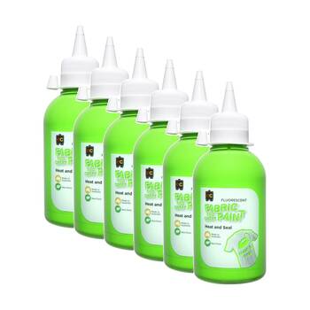 6PK Educational Colours Fluorescent Fabric & Craft Kids Paint Green 250ml 3y+