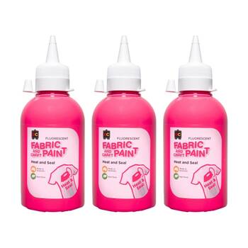 3PK Educational Colours Fluorescent Fabric & Craft Kids Art Paint Pink 250ml 3y+