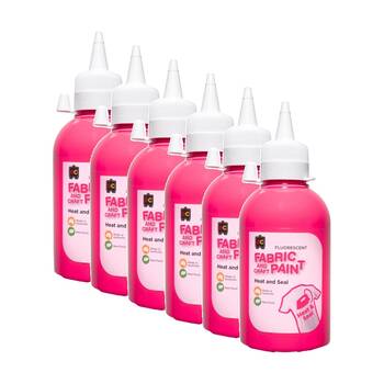 6PK Educational Colours Fluorescent Fabric & Craft Kids Art Paint Pink 250ml 3y+