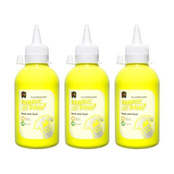 3PK Educational Colours Fluorescent Fabric & Craft Kids Paint Yellow 250ml 3y+