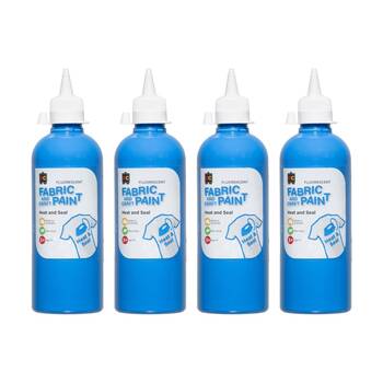 4PK Educational Colours Fluorescent Fabric & Craft Kids Art Paint Blue 500ml 3y+