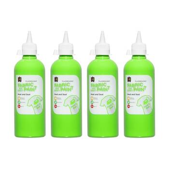 4PK Educational Colours Fluorescent Fabric & Craft Kids Paint Green 500ml 3y+