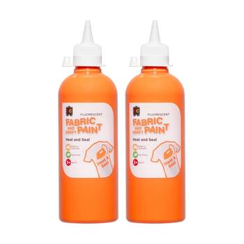 2PK Educational Colours Fluorescent Fabric & Craft Kids Paint Orange 500ml 3y+
