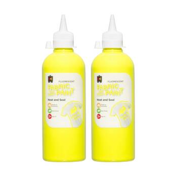 2PK Educational Colours Fluorescent Fabric & Craft Kids Paint Yellow 500ml 3y+