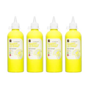 4PK Educational Colours Fluorescent Fabric & Craft Kids Paint Yellow 500ml 3y+