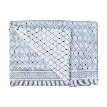 LVD White/Blue Cotton Quilt Vintage Block Daydream Print King/Super King