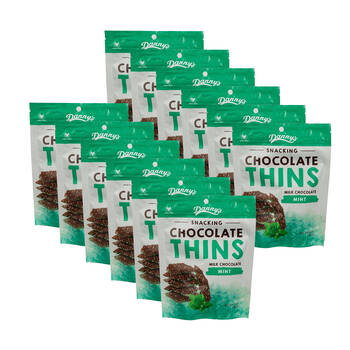 12PK Danny's Milk Chocolate Snacking Thins Mint Flavour Confectionary 140g
