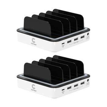 2PK Comsol 4 Port Desktop USB-C & 3 USB-A Charging Station 2.4A Ports White 48W