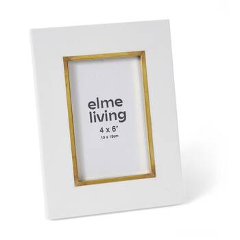 2PK E Style Kissa 4x6in White Resin Brass Gold Photo Frame Modern Home Decor