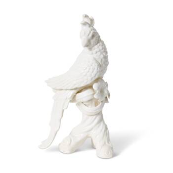 E Style Cockatoo On Log Ceramic?Sculpture Ornamental Decor Ivory 23x14x39cm