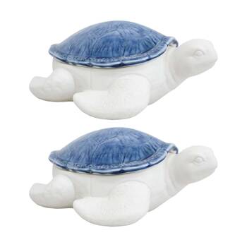 2PK LVD Coastal Turtle Jewellery/Accessory Trinket Box Blue Glaze 21.5x16x8.5cm
