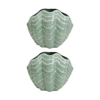 2PK LVD Shell Nautical Decorative Ceramic Vase/Planter Home Decor 19x15.5x12.5cm