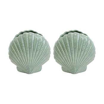 2PK LVD Fan Shell Nautical Decorative Ceramic Vase/Planter Home Decor 16x16x9cm
