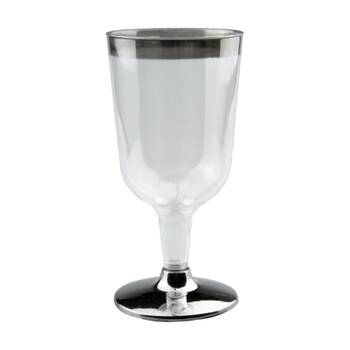 12x 15pc Partyware Wine Glass Tableware Set W/ Silver Rim 200ml Clear
