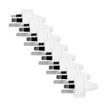 8PK Te 3Pin Mains Fig8 Plug Top White 2 Core Electrical Power Insulated Pins