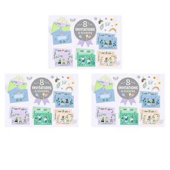 3PK Djeco Animal Fanfare Letter & Invitation Set 8 Cards Envelopes Stickers 5y+