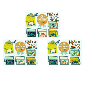 3PK Djeco Dino Rock Letter & Invitation Set 8 Cards Envelopes Stickers Kids 5y+